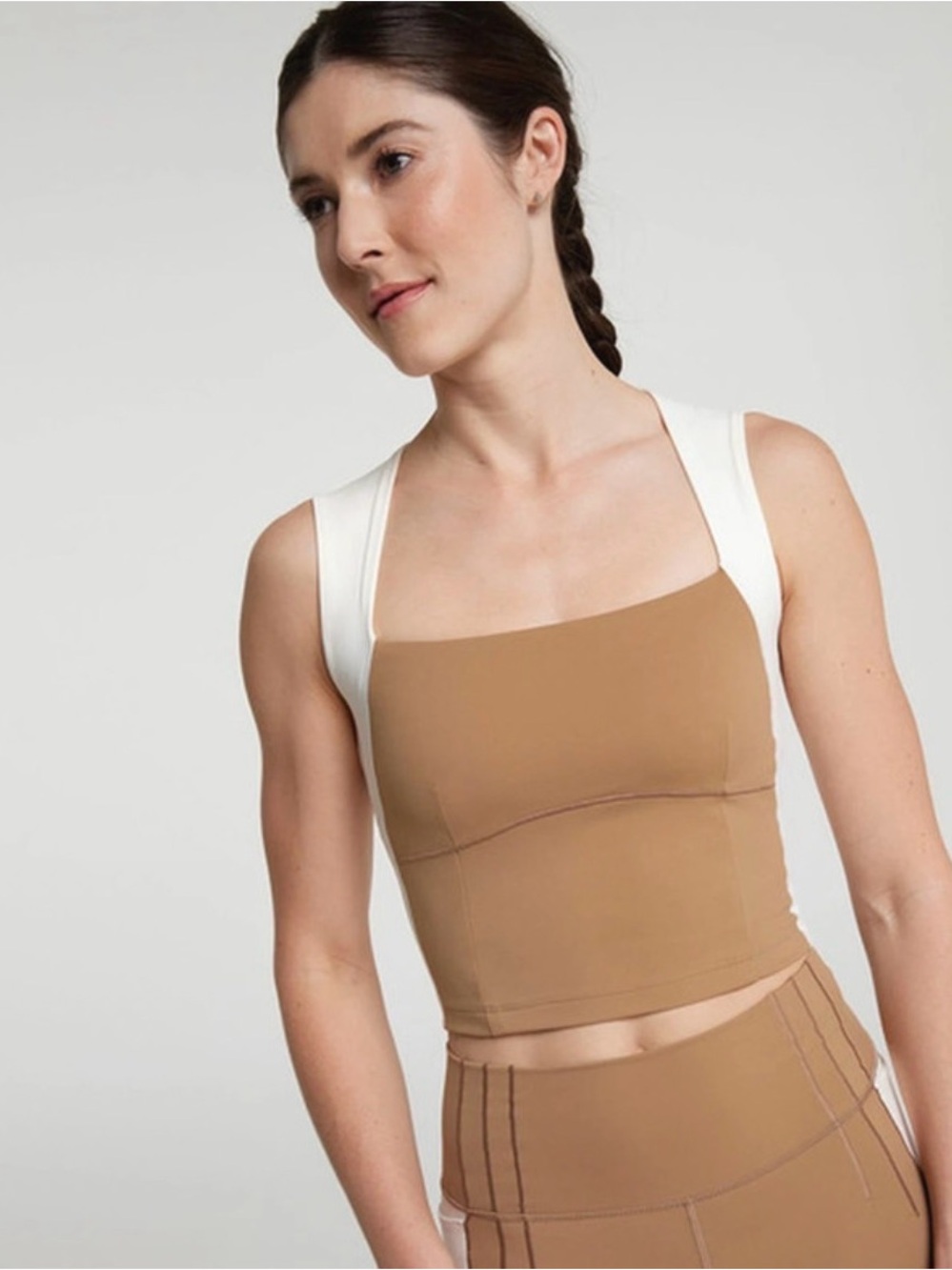 CALIA by Carrie Underwood Women's Two-Tone Crop Top in Tan and White